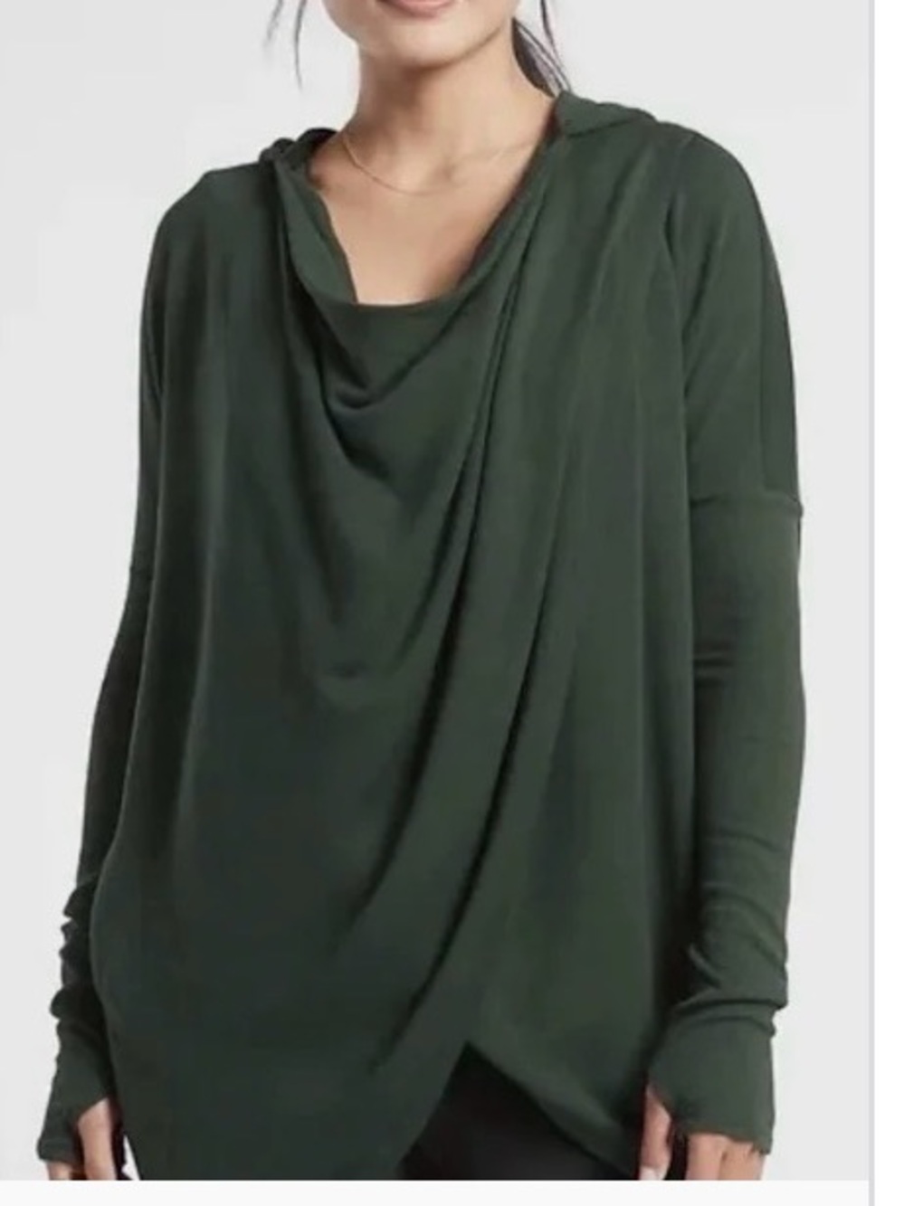 Athleta purana Deep Green Draped Cowl Neck Hoodie Sweater